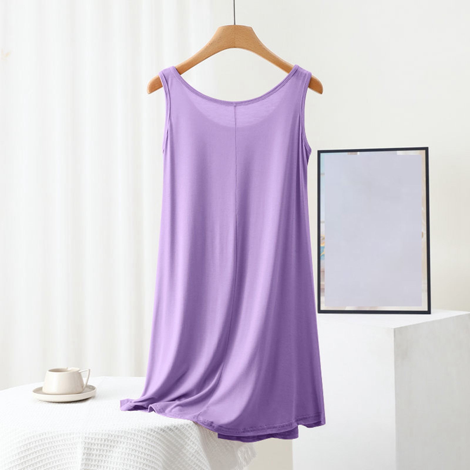 thumbnail image 4 of Vestido informal sin mangas y cuello redondo para mujer - Poliéster, color liso, tallas M-XXL, primavera/verano, hogar/ocio, 4 of 8